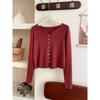 Retro Small Soft Waxy Sweater Knitted Cardigan Women's Autumn and Winter Thin Stacked Coat Bottoming Top