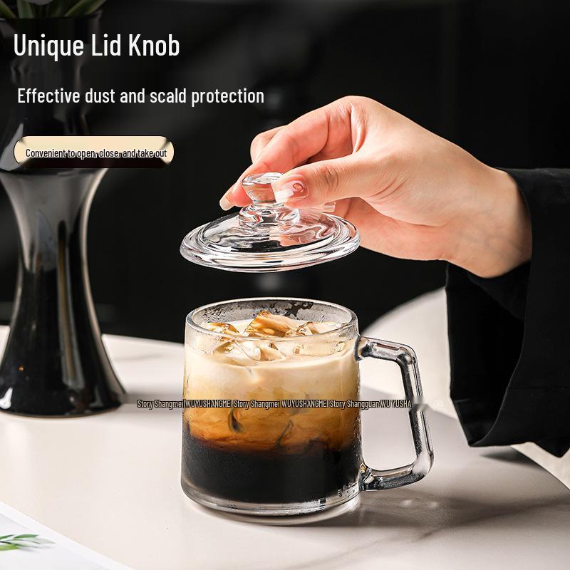 High-Temperature Resistant Glass Coffee Cup with Lid & Handle for Tea Brewing - Suitable for Home, Office, or Personal Use by Men and Women