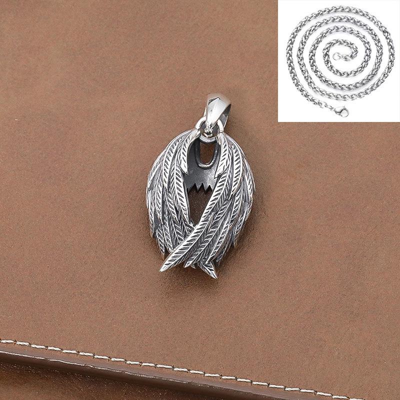 Men's Silver Angel Wings Necklace - Retro Wing Pendant Chain, Original Design, Couple's Gift