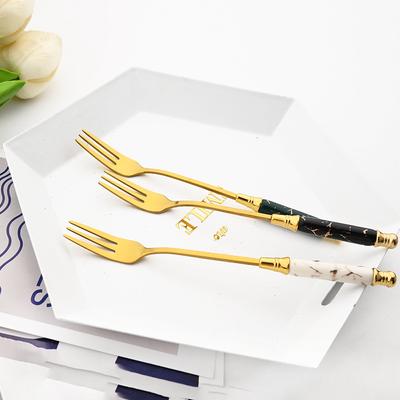 6pcs White Gold Dessert Vegetable Fruit Forks Stainless Steel Cutlery Ceramic Handle Dessert Cake Fork Dinnerware Set