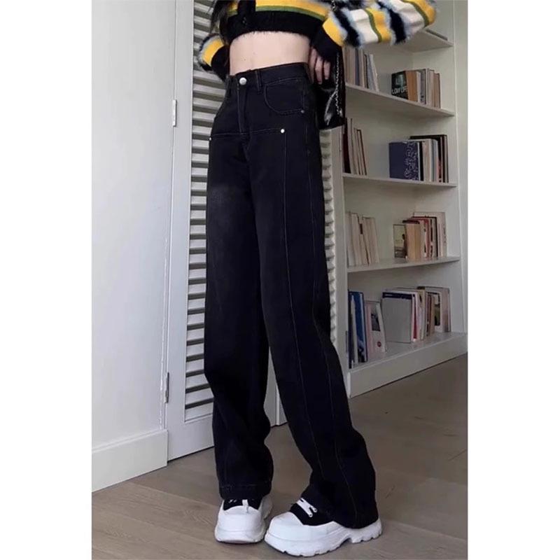 Women's Black Fleece-Lined Straight-Leg Jeans, Plus Size, Slimming Fit, Autumn/Winter 2024 Collection