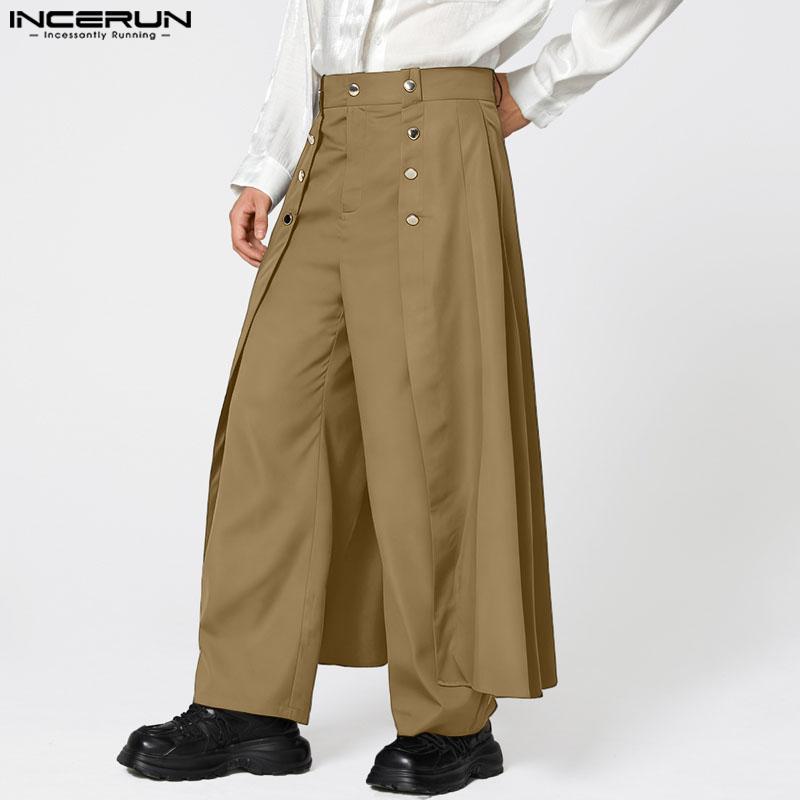 INCERUN Spring Men Zip-up Waist Double Layers Casual Long Pants Trousers