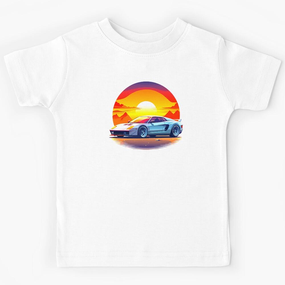 Modernist Sunset Scene with Stylish Supercar Kids T-Shirt 120