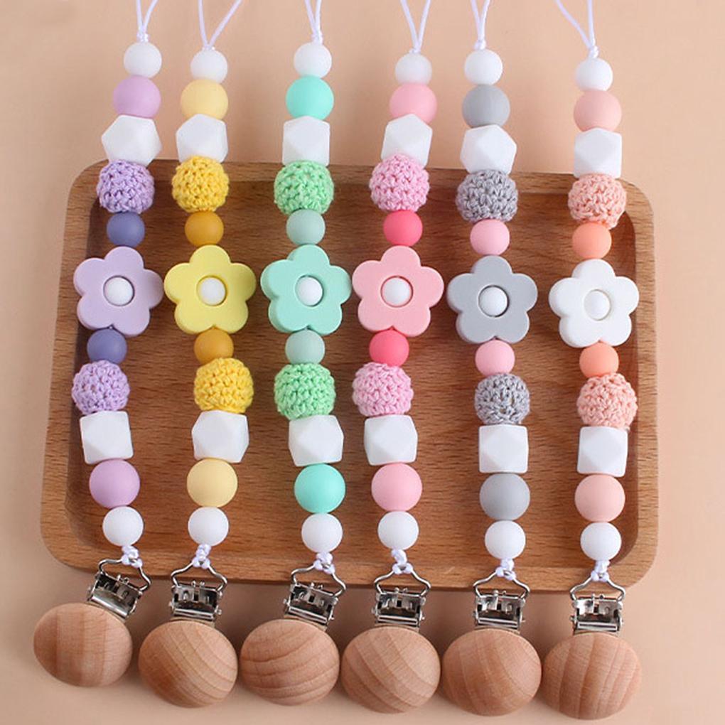 2021 New Portable Baby Chain Wood Silicone Chain Anti-drop Clip Teething Accessory