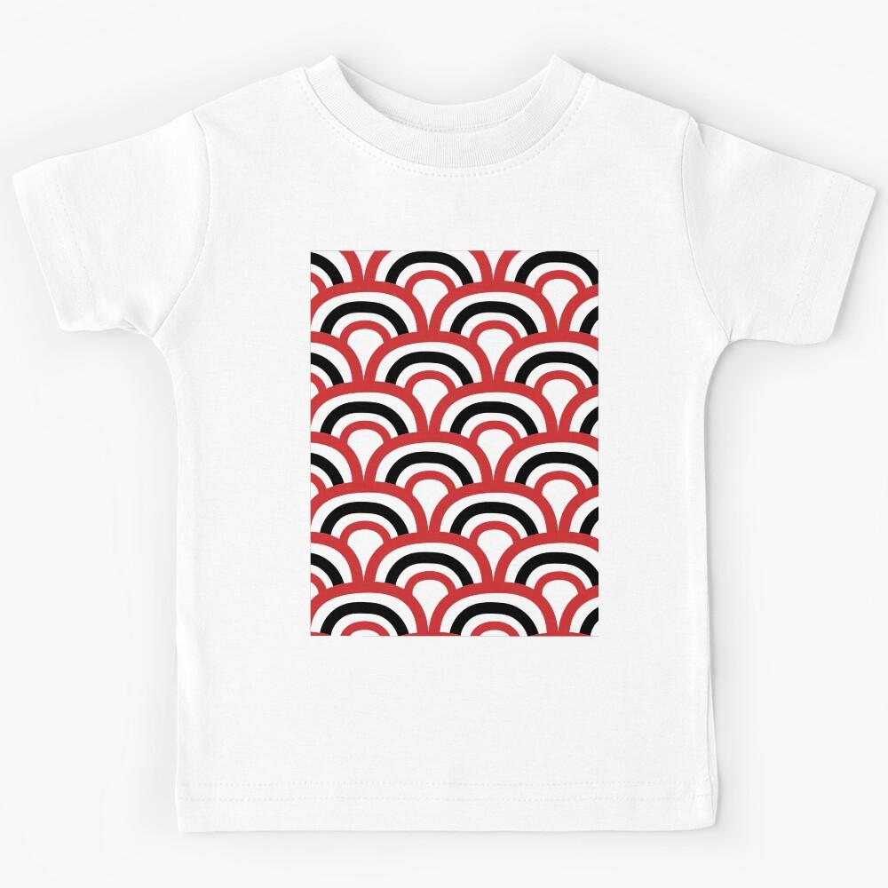 Red Black and White Retro Scallop Stripe Pattern Pairs Coloro 2022 Popular Color Red Glow 013-43-37 Kids T-Shirt 140