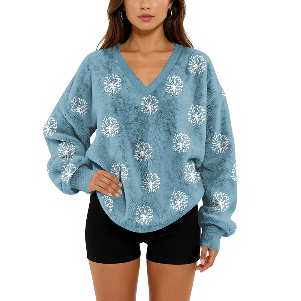 Women's V-Neck Sweatshirt Plush Solid Color Casual Fashion Long Sleeve With Pocketed Pullover Top