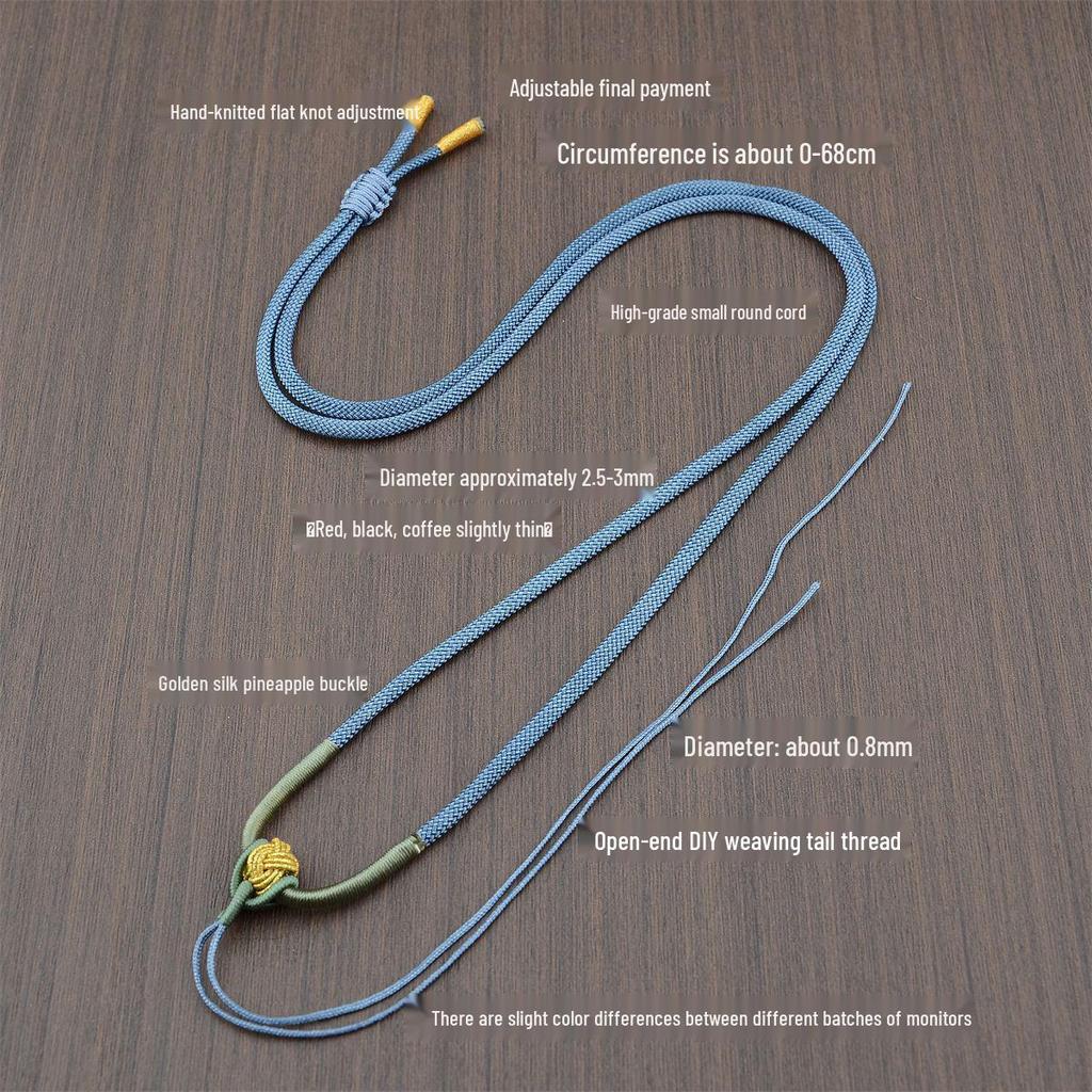 Adjustable Hand-Woven Necklace with Jade Agate Ruyi Pendant & Crystal Cord
