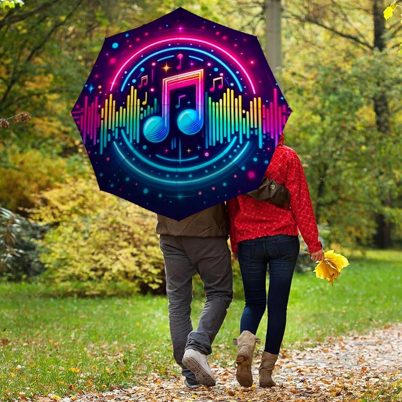 1pc Music Notes Sound Waves Automatic Folding Umbrella, Heavy Duty 8 Rib Iron Frame, Suitable for Travel, Daily Use, Birthday, Decor Gift 23