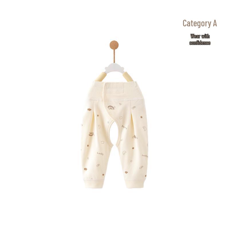 Spring & Autumn Newborn Baby Pure Cotton Open Crotch Pants with Belly Protection for Boys & Girls