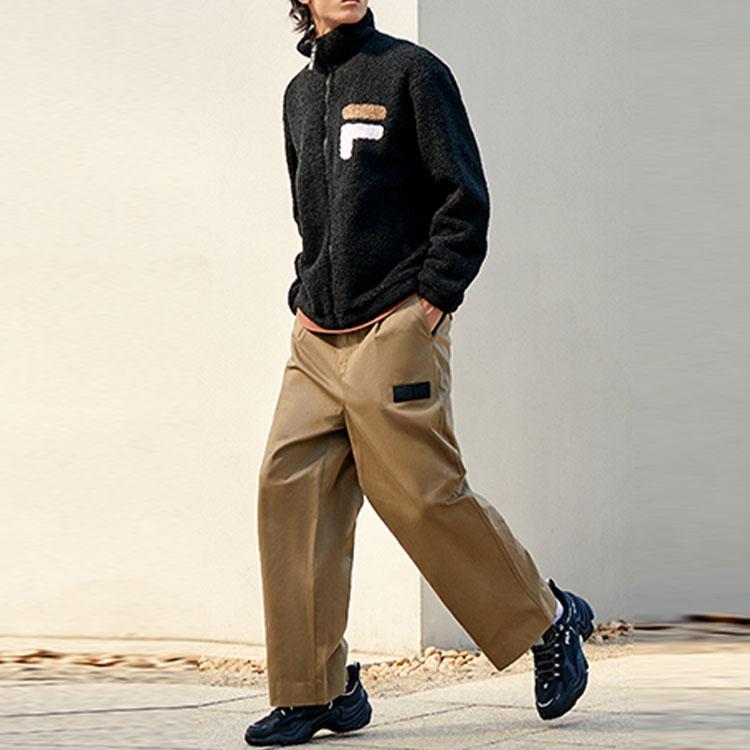 FILA Logo Casual Sports Warm Stand Collar Faux Lamb Wool Jacket Men Jacket Black F11M149505FBK