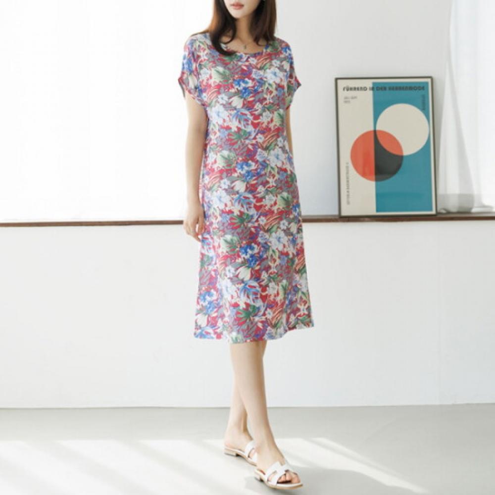 Dedra Women Pattern Short Sleeve Cooling Dress Ope3016