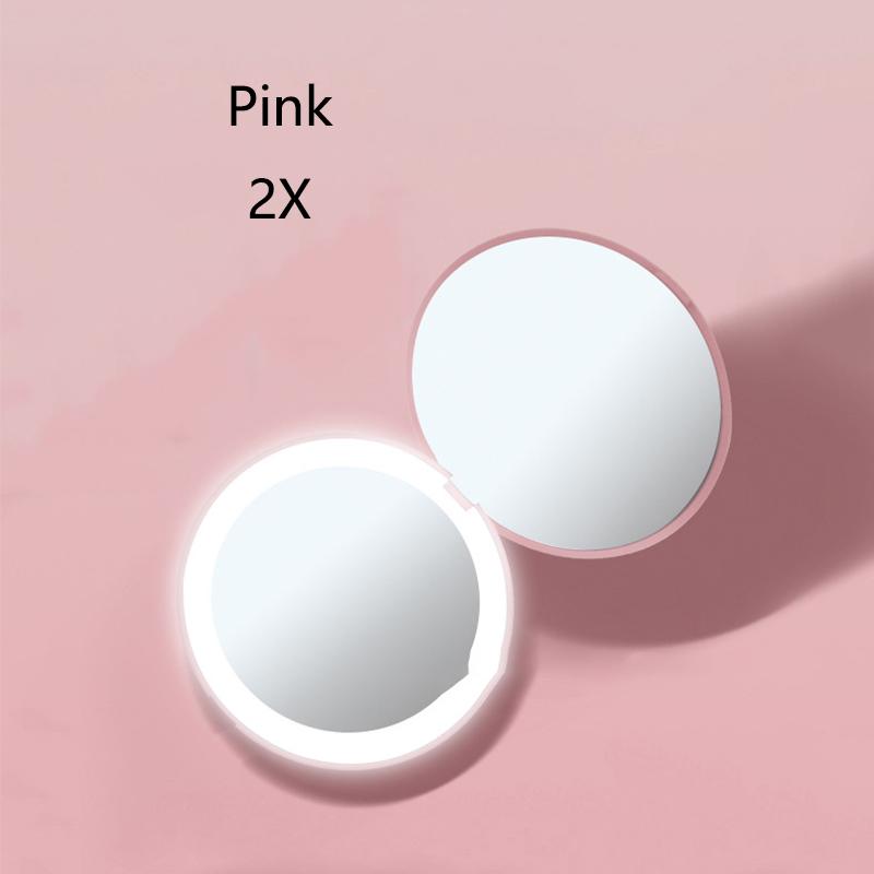 2-Face Mini Portable LED Light Makeup Mirror 2X/10X Magnifying HD Mirror Girl Travel Foldable HandHeld Pocket Mirror Four Colors