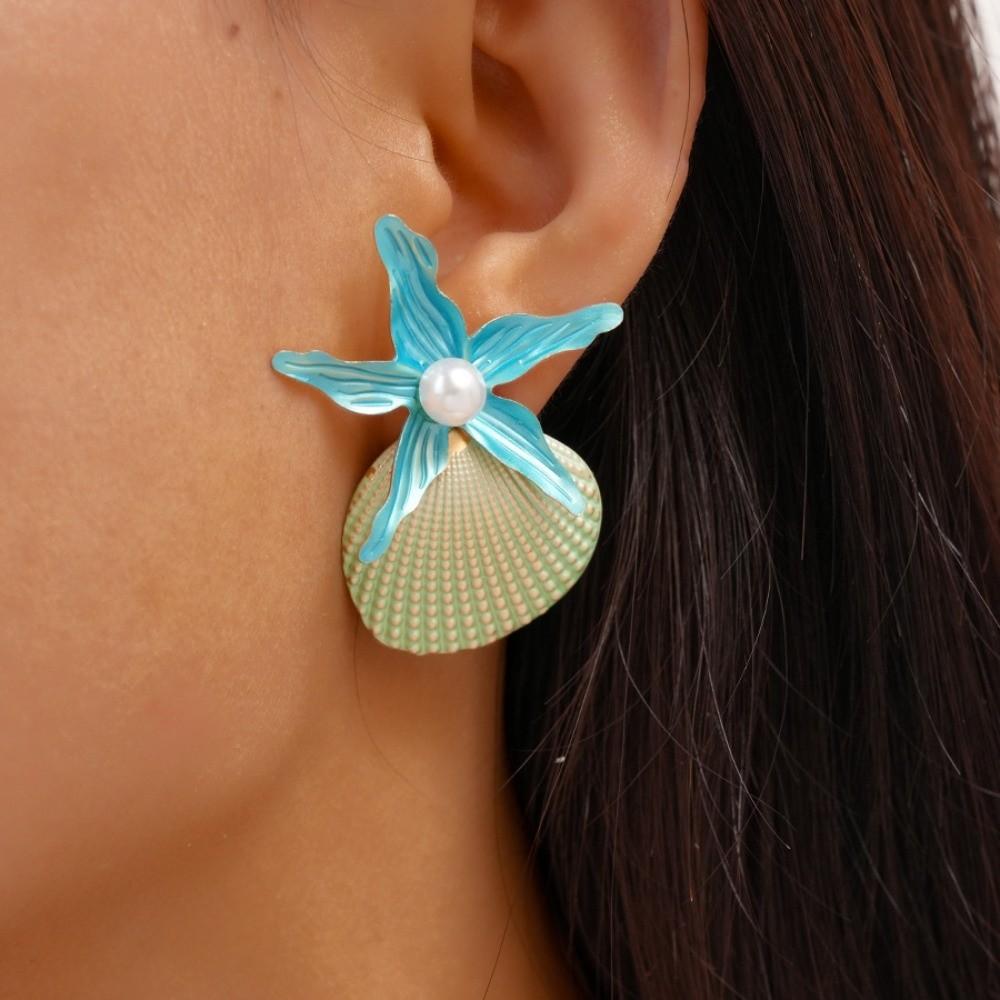 Scallop Shell Drop Earrings Bohemian Starfish Pendant Earrings Retro Starfish Stud Earrings  Girl