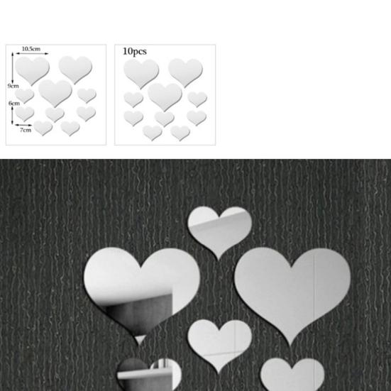 10 sztuk Romantyczna Miłość Serce 3D Lustro Efekt Wall Art Naklejka Naklejka Home Decor