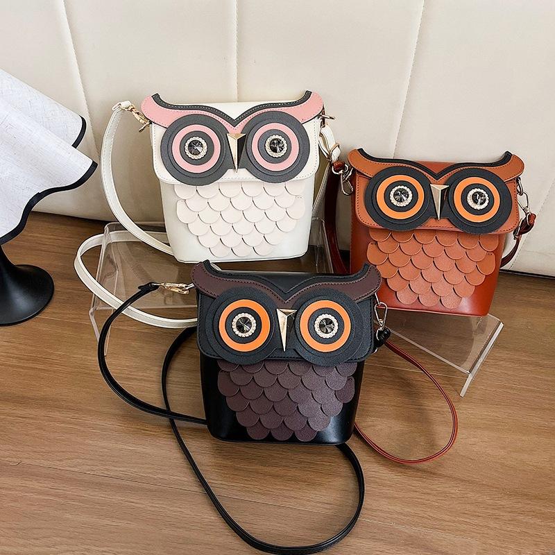 Womens Cartoon Owl Shoulder Bag,Girls PU Leather Crossbody Bag,Coin Purse Medieval Steampunk Owl Bag for Daily Travel