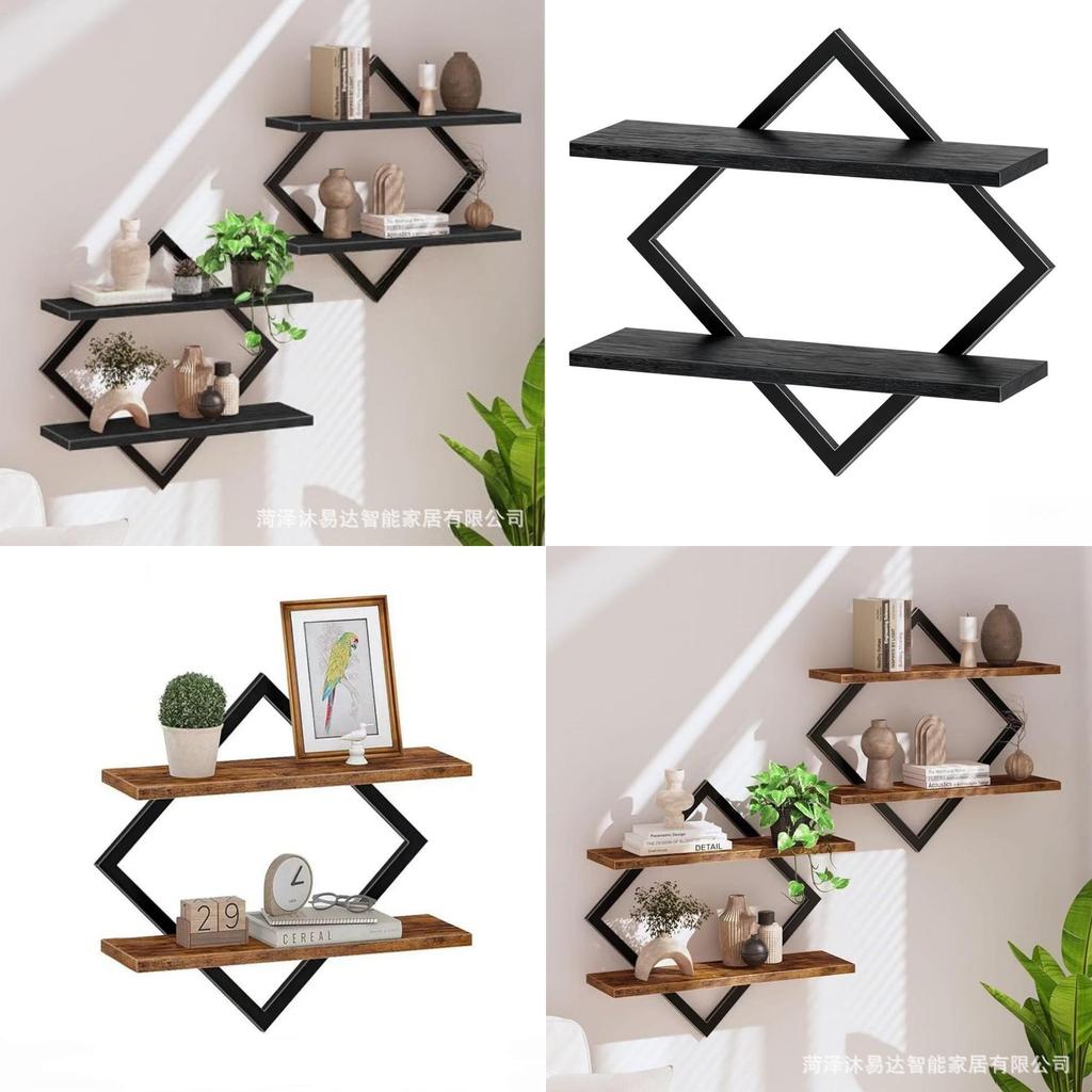 Modern Geometric Iron Art Wall Shelf With Multilayer Storage For Office And Bathroom