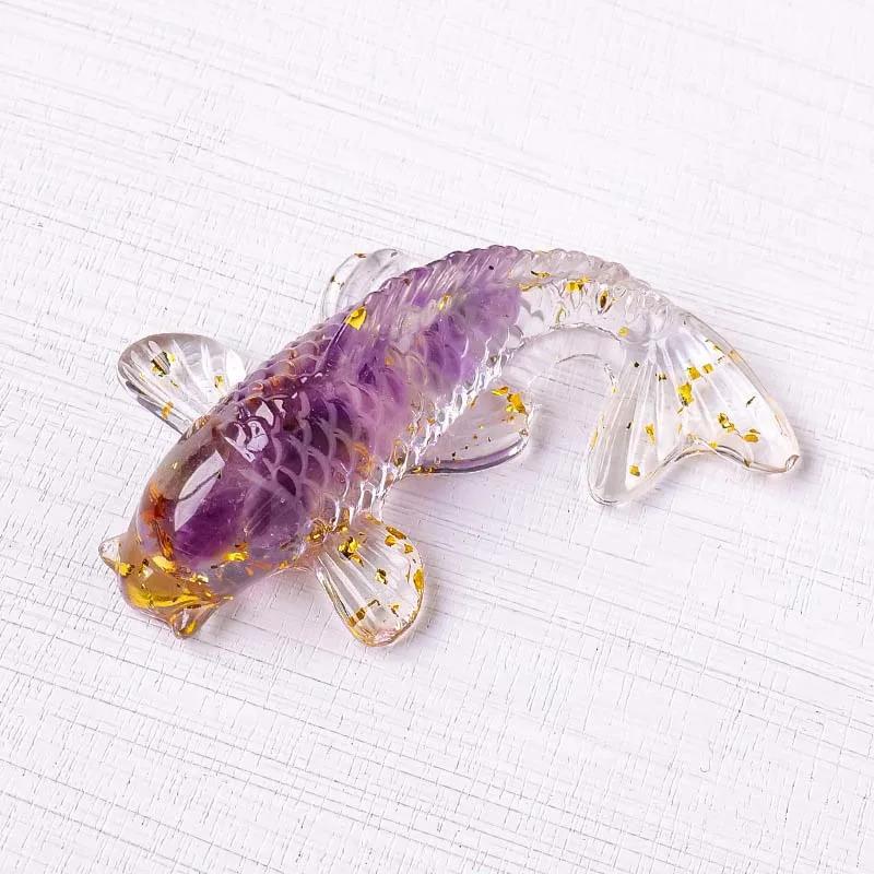 1pc Natural Crystal Crushed Stone Koi Fish Figure Ornament Drip Gel Small Goldfish Gifts Desktop Beautiful Jewelry