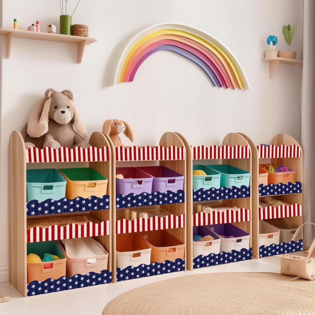 Whaline 69Ft 4th of July Bulletin Board Border 60Pcs Patriotic Stars Stripes Trim Border Stickers for Independence Day Memorial Day School Classroom