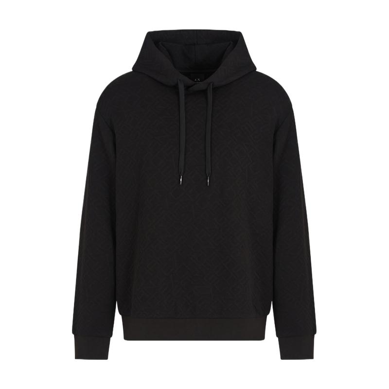 Armani Exchange SS25 Hooded Letter Jacquard Long Sleeve Sweatshirt Men sweatshirt Black XM000475-AF13037-FC013