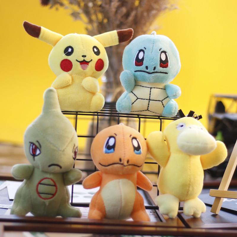 30pcs/lot Cute 10cm Pikachu Squirtle Bulbasaur Toy Pocket Animals Pokemon Plush Pendants Keyring Charmander Doll Gift