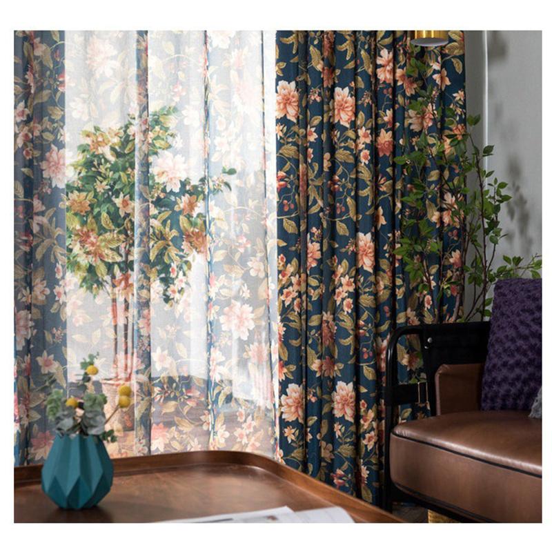 Vintage Garden Bumbac grosier Imprimat Floral Semi-oscurare Dormitor Studiu Camera de zi Perdele Perdele de fereastră Decor