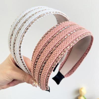 PROLY Neue Mode Haarschmuck Für Damen Breites Stirnband PP Gewebt Lässiges Stirnband Glänzendes Strass Haarband Sommer
