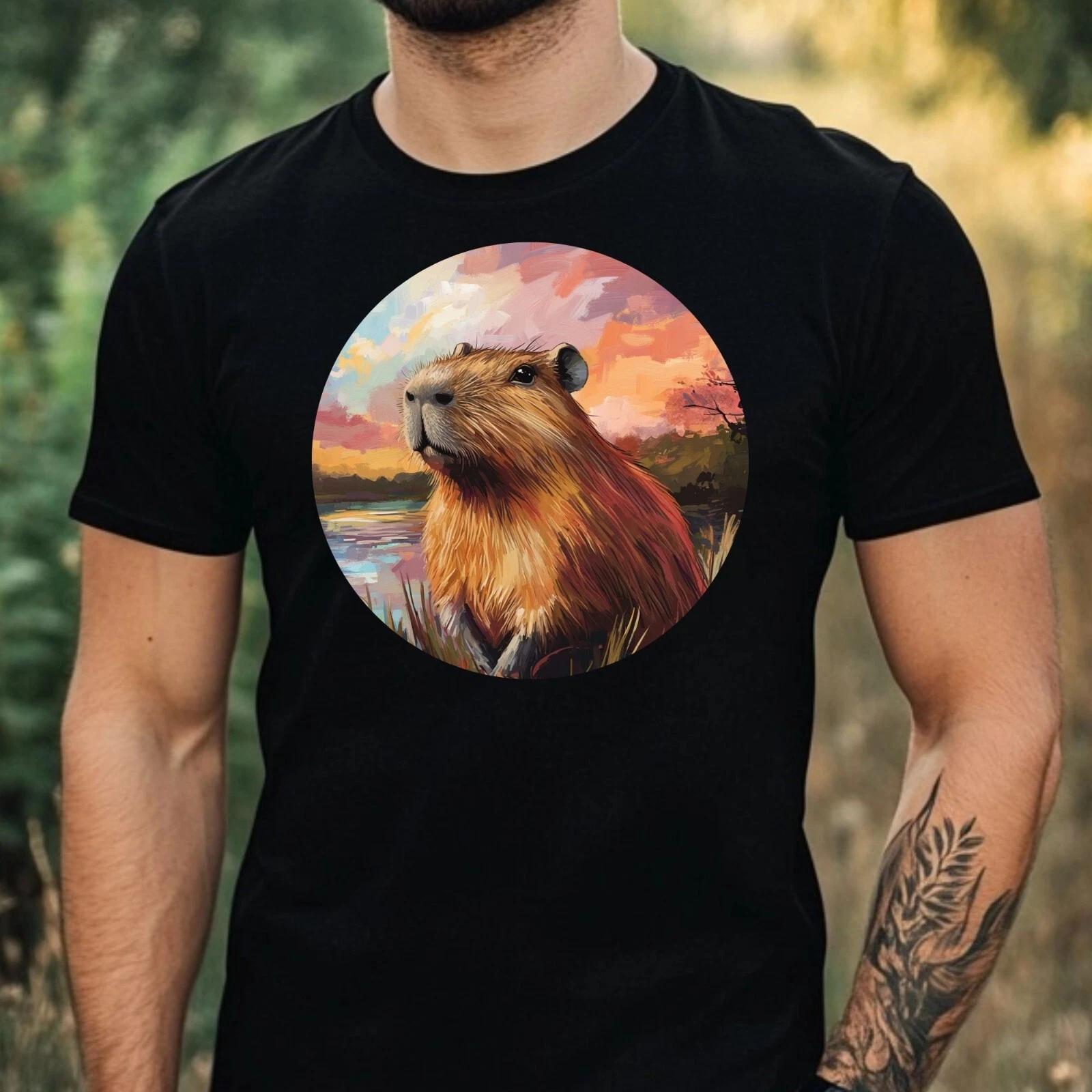 T-Shirt Herren Capybara Portrait Motiv Baumwolle Größe XS bis 5XL S