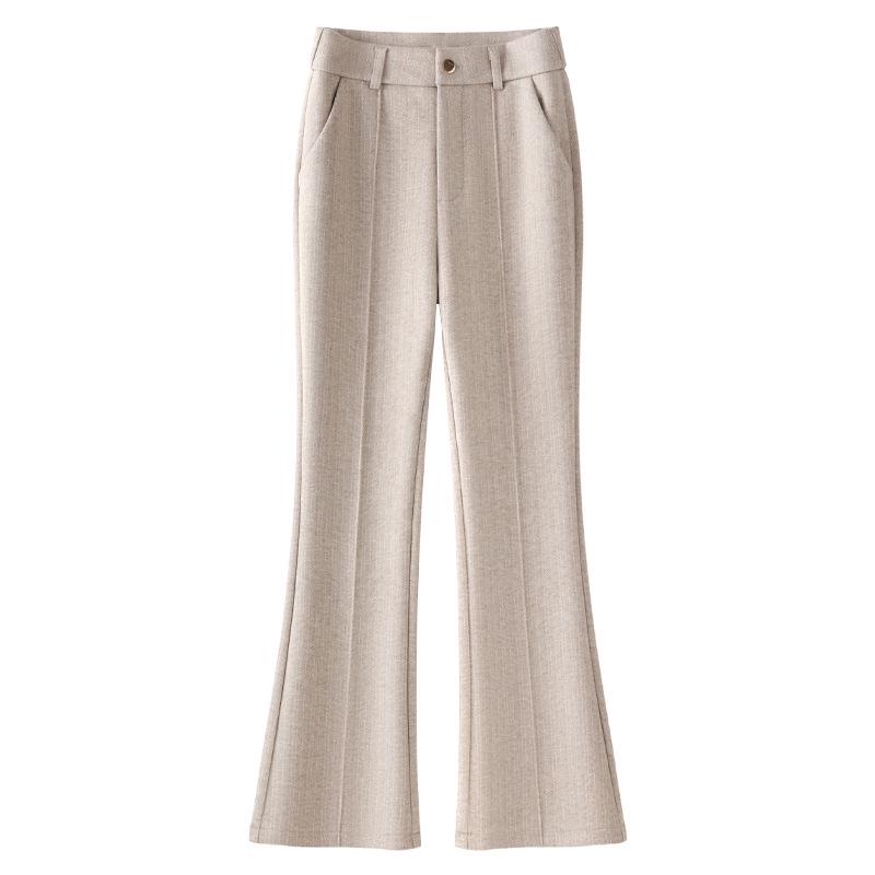 

Women s High-Waisted Wool Flared Pants - Light Brown, Fleece-Lined, 2024 Autumn/Winter Style M
