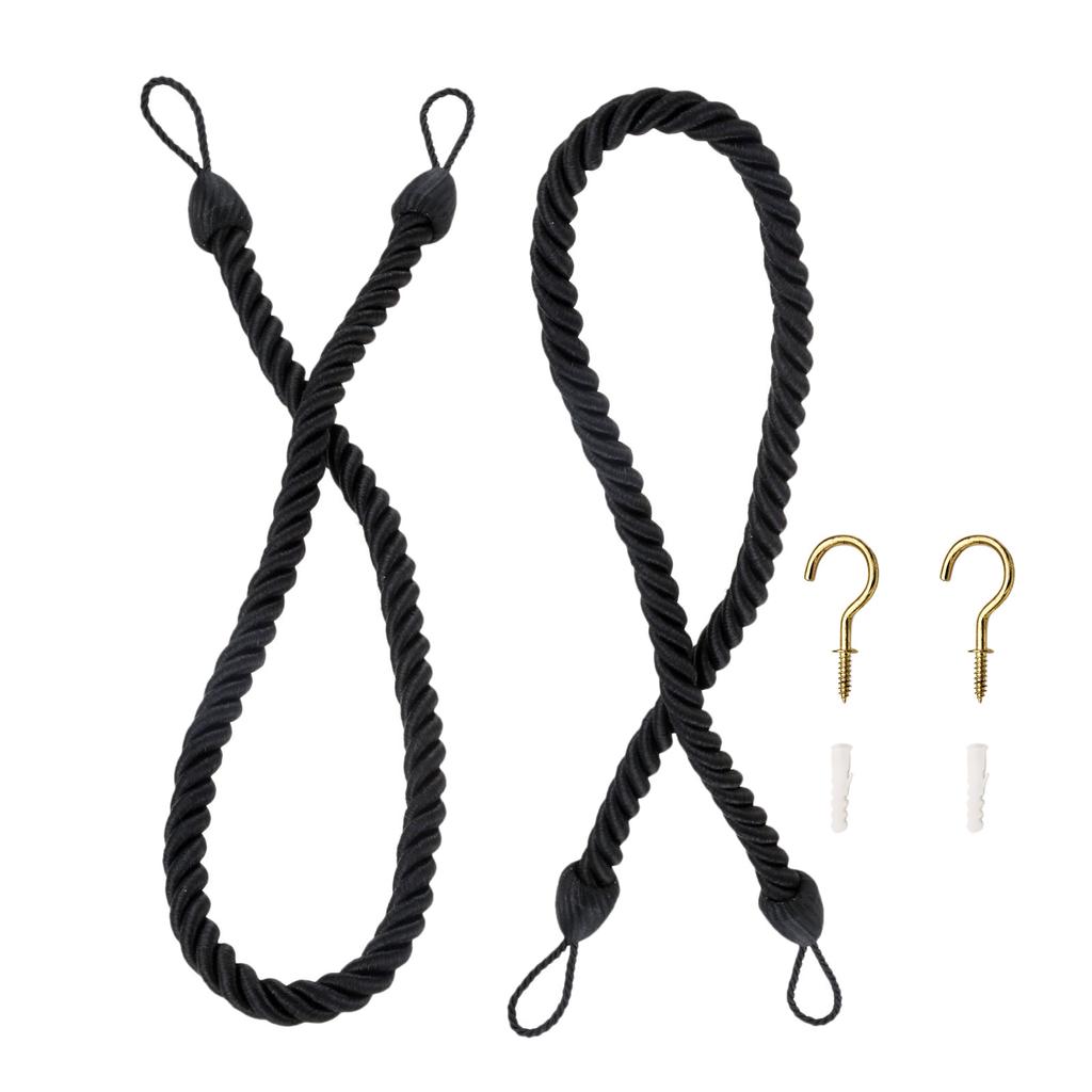 2pcs Curtain Rope Tiebacks +Hook Expansion Tube Drapery Holdbacks 65cm Buckle Holder Home Decor Yellow/Gray/Black/Brown/White