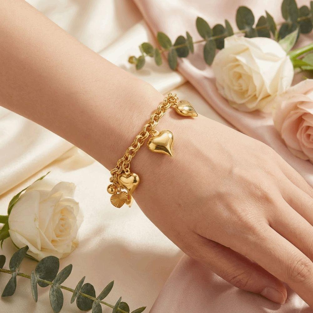 Elegant Heart Bracelet Unique Charm Chunky Bracelet Anniversary Gift Gold Bracelet Daily Wear