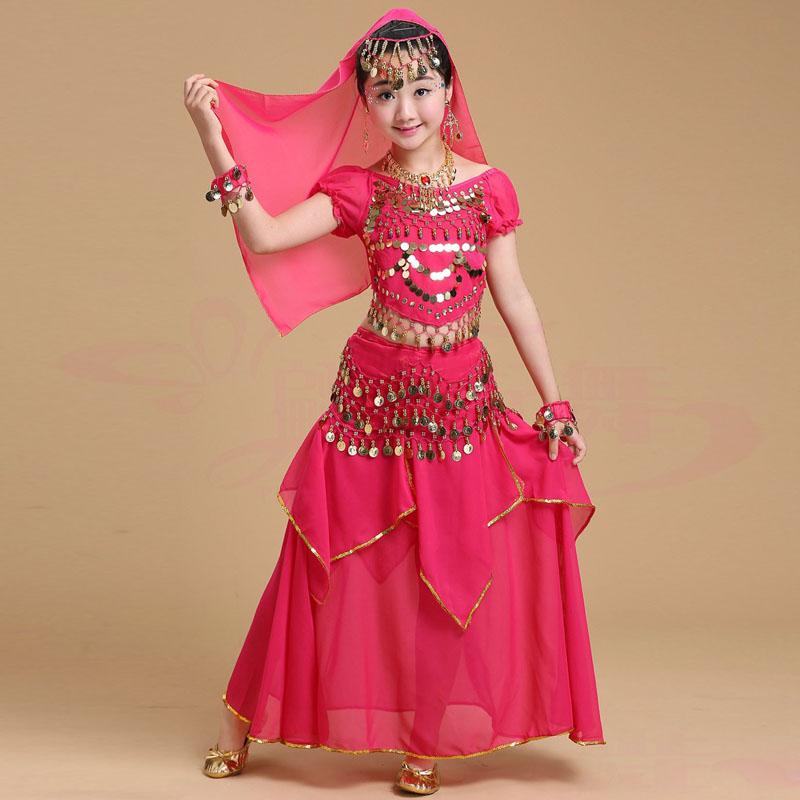5 stks/set Kinderen Buikdans Kostuum Set Oosterse Indiase Dance Kostuums Buikdans Jurk Indiase Kleding Voor Meisjes,Red,M