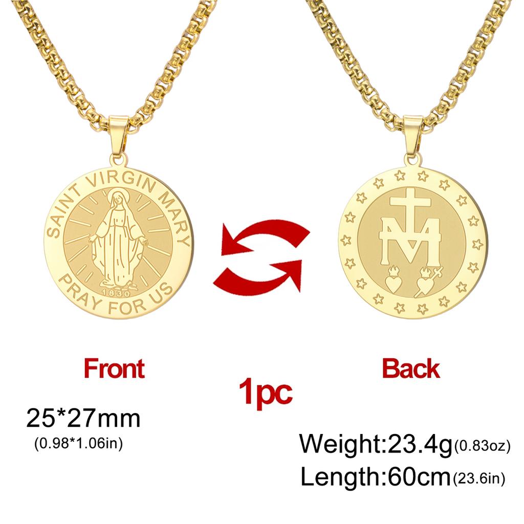 Virgin Mary Medal Necklace Stainless Steel Christian Believer Blessing Pendant Necklace Double Sided Amulet Jewelry Gift
