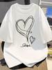 Cute Double Heart Graphic Tshirt Minimalist Line Art Print Tee Gddgsh Slogan Summer Short Sleeve Top Unisex Casual Loose Tshirt