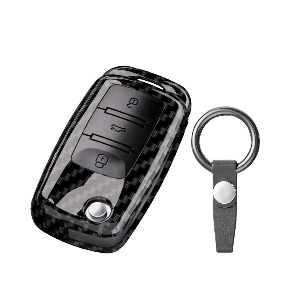 Nowe etui na kluczyk samochodowy z włókna węglowego, 3 przyciski, osłona kluczyka ABS, ochrona breloka do VW Volkswagen Tiguan MK2, dla SEAT Ateca Leon FR 2 Ibiza