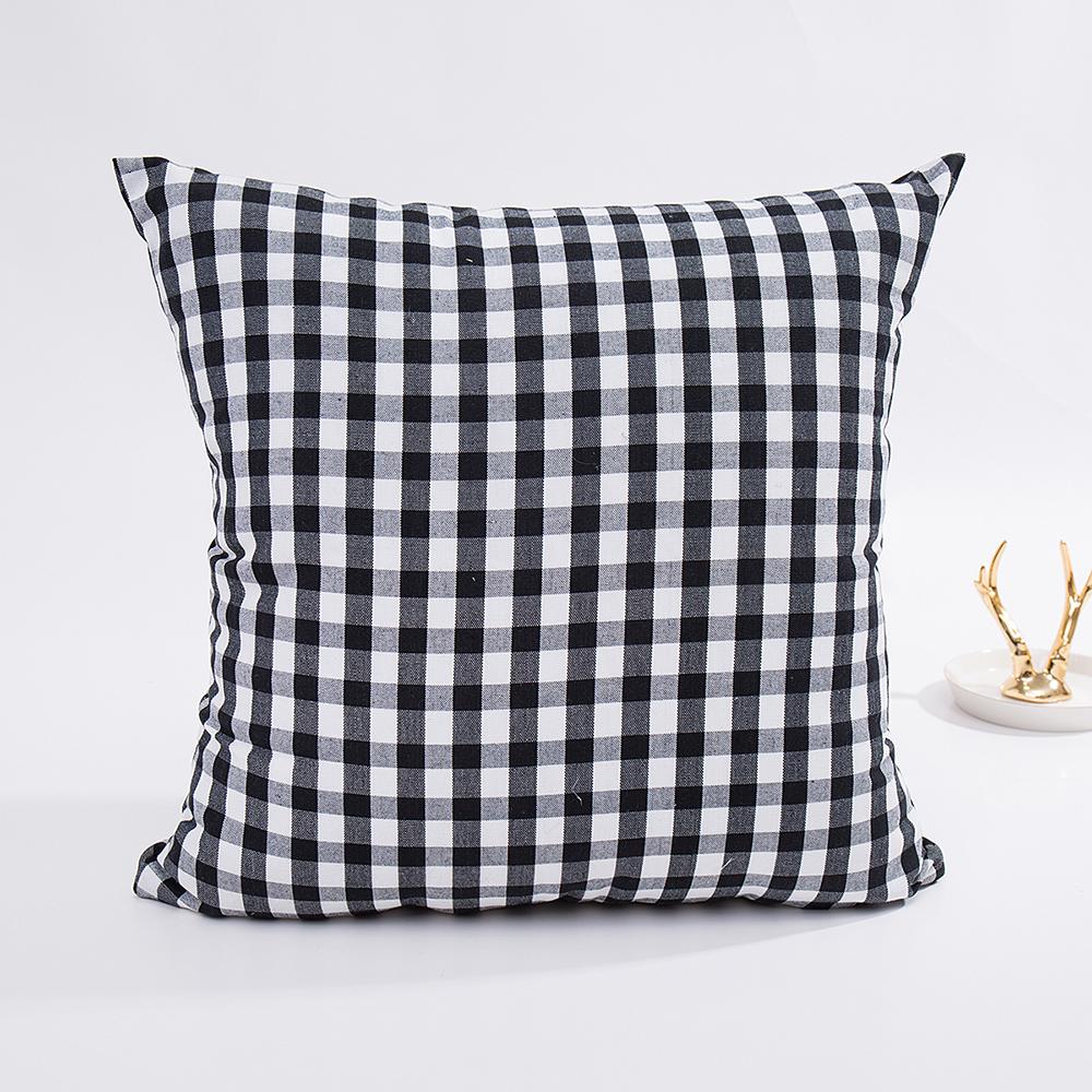 30X50/45X45cm Black Yarn Dyed Cotton Linen Tasselled Cushion Cover Hot Plaid Stripes Geometry Pillowcase Decorativos Para