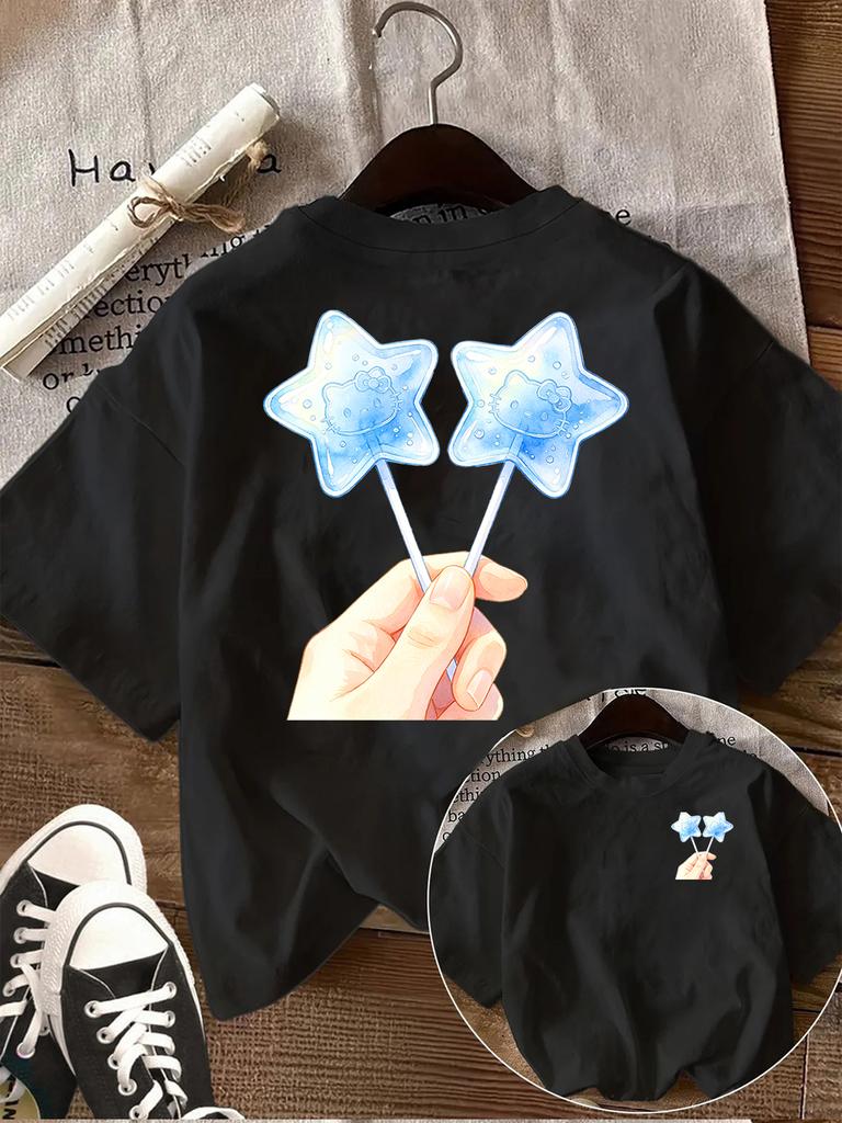 Kawaii Star Lollipop Graphic T Shirt Women Cute Candy Print Tee Harajuku Anime Sweet Girl Short Sleeve Casual Loose Summer Top