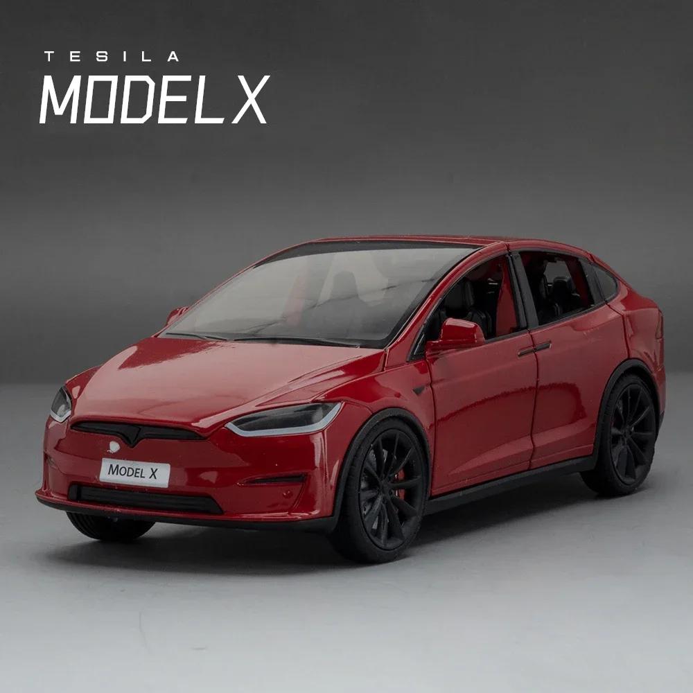 1:24 Tesla Model X Tesla Model 3 Alloy Die Cast Toy Car Model Sound and Light Children's Toy Collectibles Birthday Gift