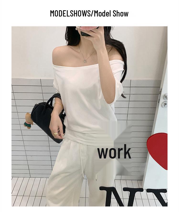 2026 Summer Plus Size Women's One-Shoulder T-Shirt - Slimming, Tummy Concealing, Pure Cotton, Versatile Casual Top