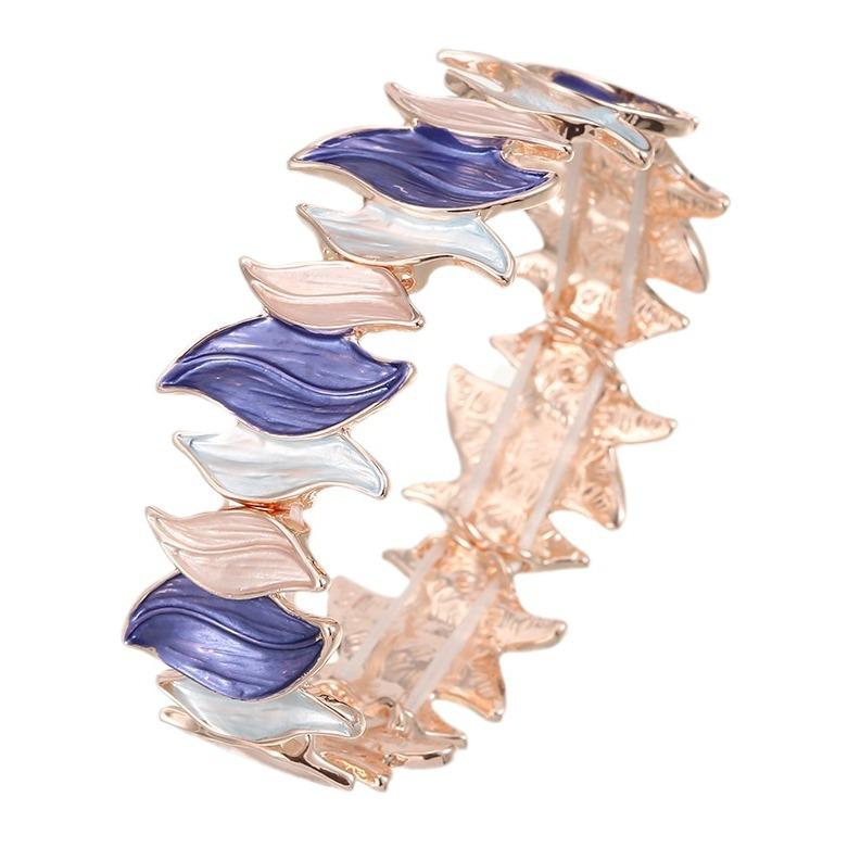 Luxury New Color Painting Oil Geometric Leaf Elastic Bracelet, Fashionable and Simple Women's Versatile Leaf Bracelet
