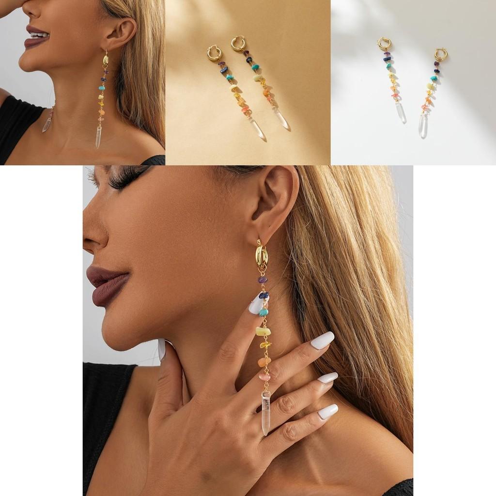 Elegant European American Irregular Natural Stone Earrings Colorful Geometric Fall 2023