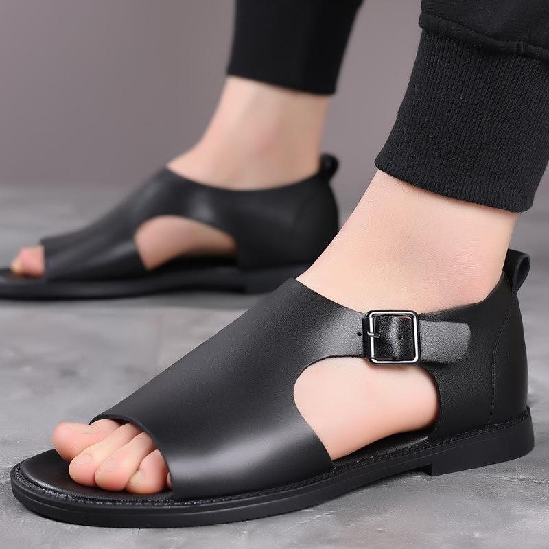 

Мужская кожа Лето Пляж Повседневная Удобная обувь Мужчины Тапочки Спортивная водная обувь