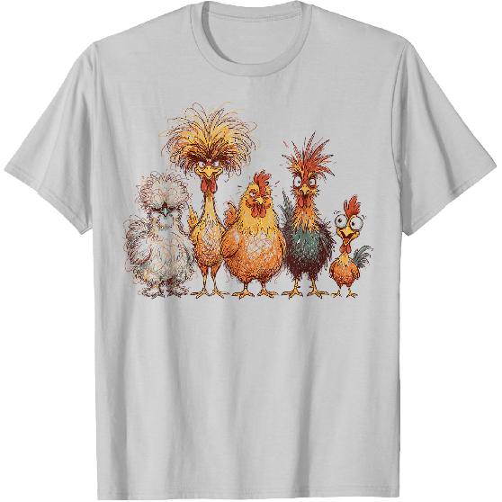 Crazy Chicken Squad Funny Messy Hair Farm Birds Cartoon T-Shirt