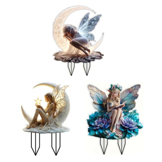 Acrylic Moon Fairy Garden Stake Decoration Weather-proof Outdoor Yard Lawn Patio Pathway Waning Moon Elf Stake Stick Ornament
