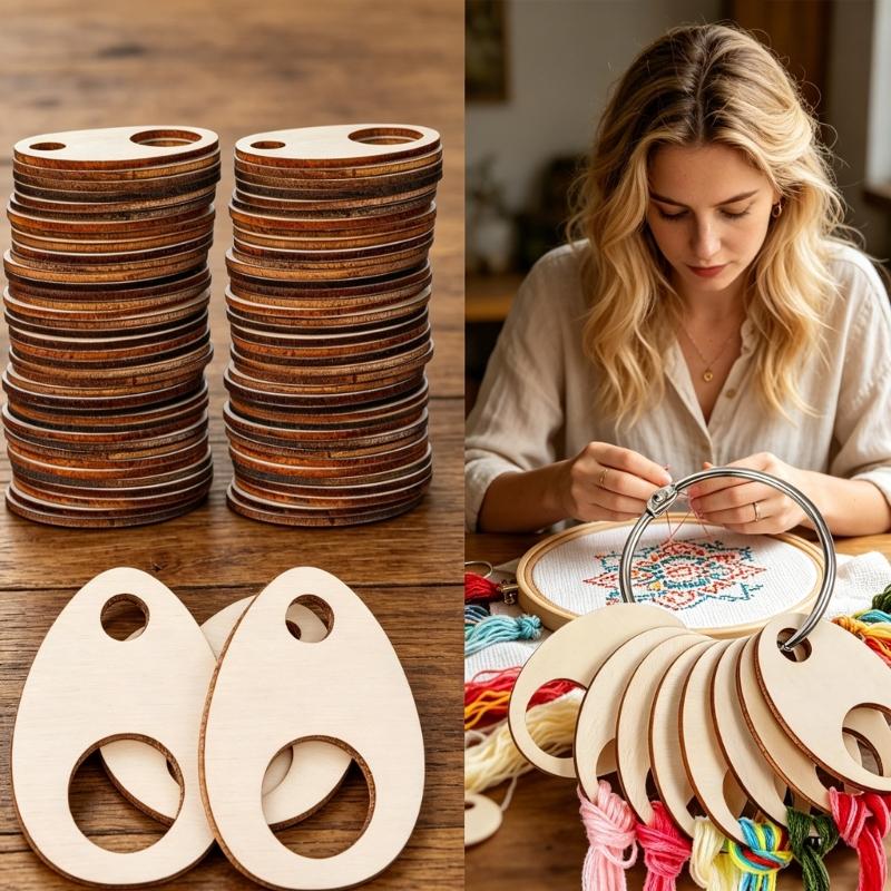 100Pcs Wooden Thread Spools With 2 Loose Rings For Embroidery And Crafting Storage Solution
