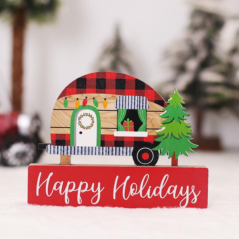 2Pcs DIY Christmas Desktop Ornaments Cartoon Table Centerpiece Santa Wood Plaque Signs  New Years