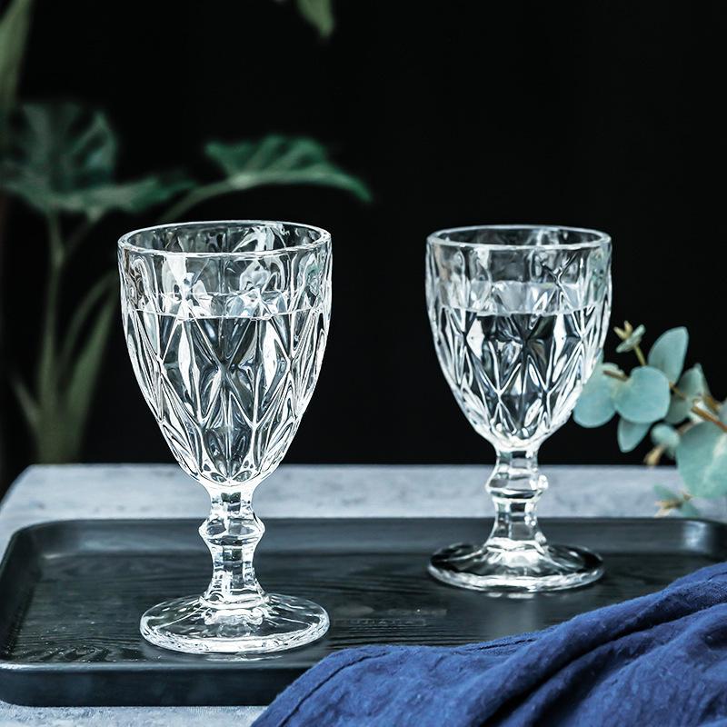 Vintage Colored Goblet, Wine and Water Glass, Machine Pressed, Clear, Blue, Pink, Grey, 1 Piece, 250ml