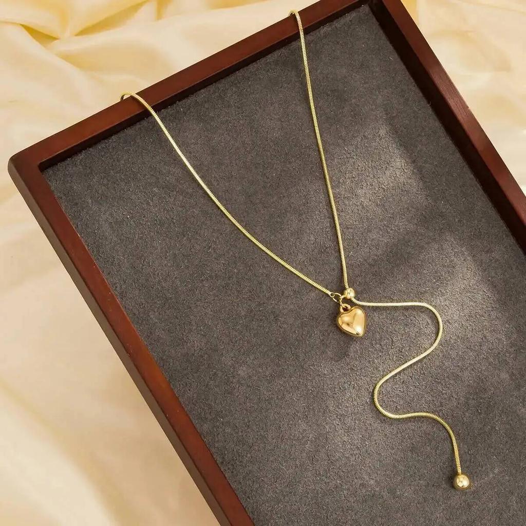 Salircon Fashion Simple Gold Color Stainless Steel Love Heart Long Pendant Necklace for Women Charm Jewelry Accessories New