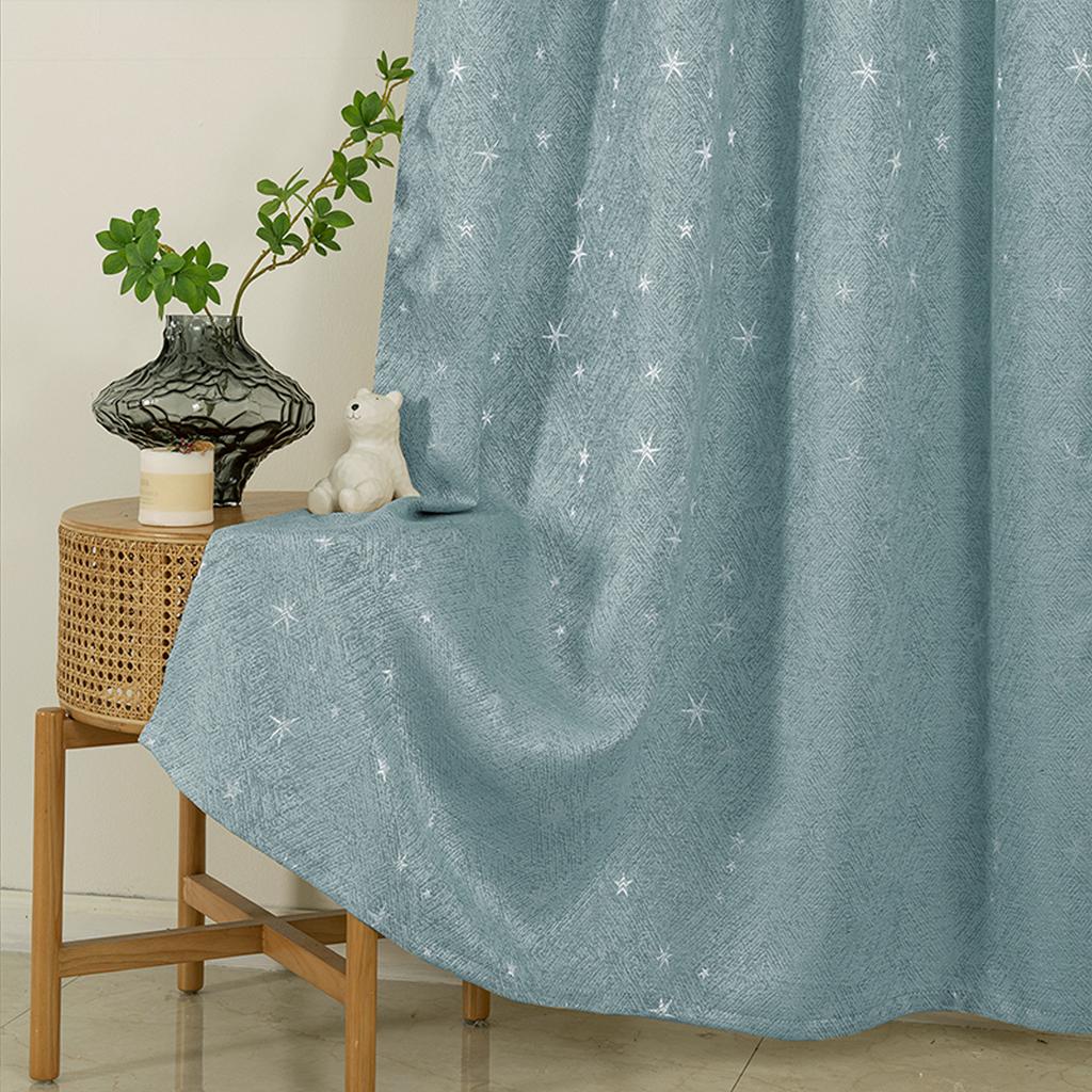 Linen Curtains Drapes for Living Room Bedroom Decor Embroidery Star Curtains Eyelets Darkening Grommets Top Kids Windows Panel