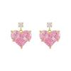 Sterling Silver Pink Heart Dangle Earrings - Korean Style, Shiny, Simple, Light Luxury Design for Women