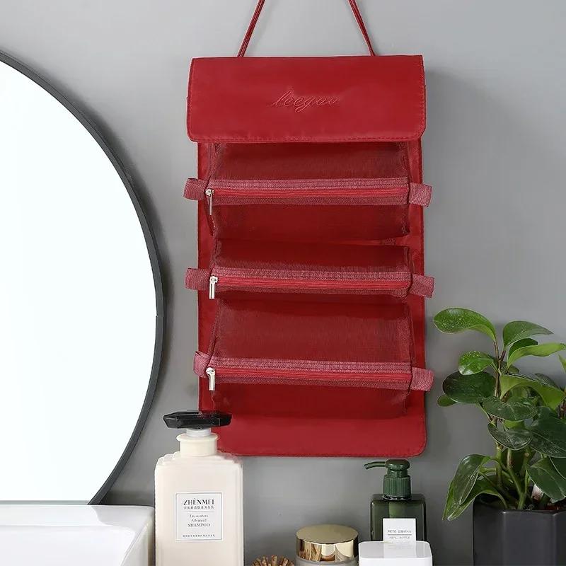 Foldable Portable Travel Wash Storage Bags 4-in-1 Detachable Makeup Bag Household Large Capacity Zipper Mesh Cosmetics Pouch